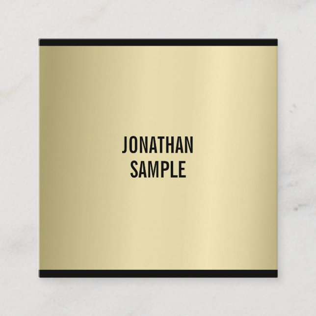 Stylish Glamourous Gold Look Modern Plain Luxury Square Business Card (Front)