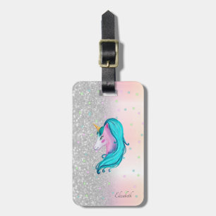 Stylish  Glitter Bokeh, Watercolor Unicorn,Stars Luggage Tag