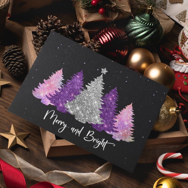 Stylish glitter Christmas trees monogram holiday  Postcard (Creator Uploaded)