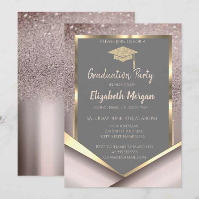 Stylish Glitter  Diamonds Graduation Invitation (Front/Back)