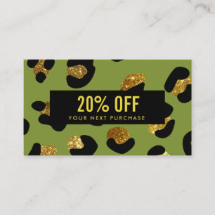 Stylish Glitter Gold Green Leopard Coupon Card