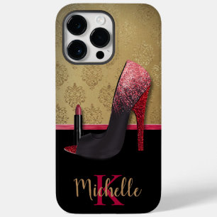 Stylish Glitter Heel, Lipstick, & Monogram Case-Mate iPhone 14 Pro Max Case