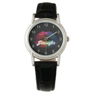 stylish glitter lips personalised stylish black watch