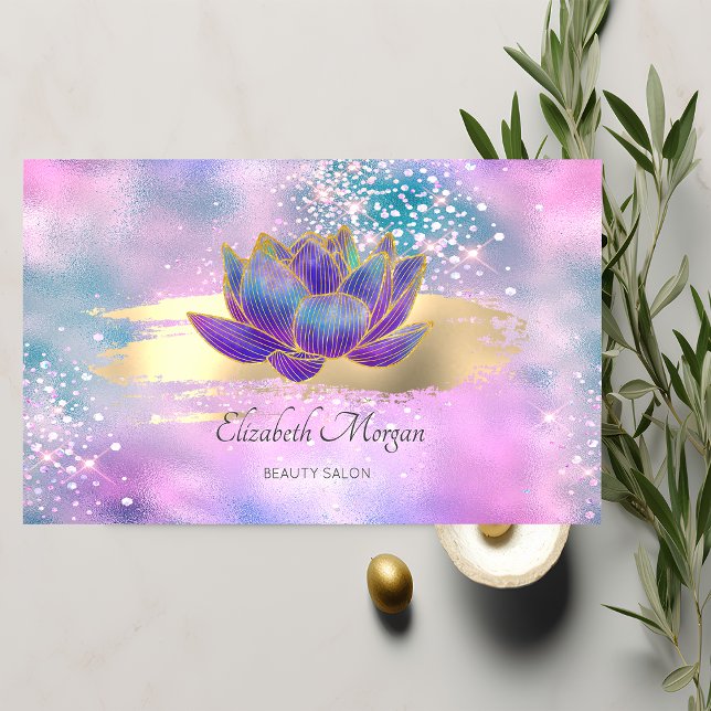 Stylish Glitter Lotus Brush Stroke Holographic Business Card (Creator Uploaded)