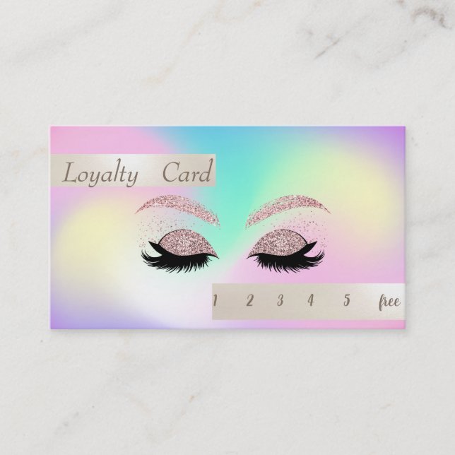 Stylish Glittery Faux Lashes Ombre Holographic Loyalty Card (Front)