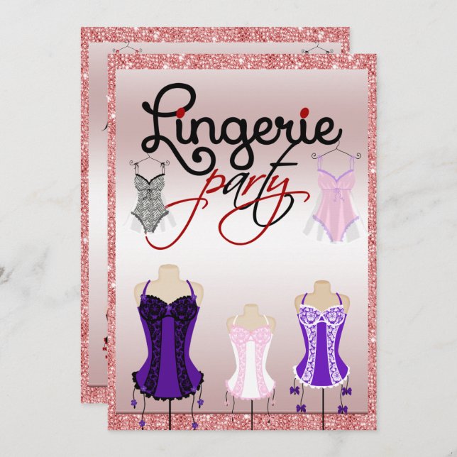 Stylish Glitzy Bachelorette Lingerie Party Invitation (Front/Back)