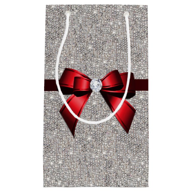 Stylish Glitzy Sequins Bow & Ribbon Small Gift Bag (Front)