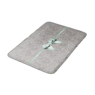Stylish Glitzy Sequins, Mint Bow & Ribbon Bath Mat