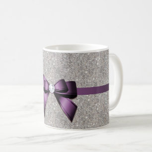 Stylish Glitzy Sequins, Purple Bow & Ribbon Coffee Mug