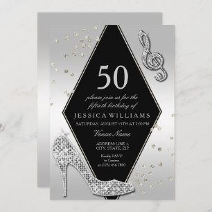 Stylish Glitzy Silver 50th Birthday Invitation