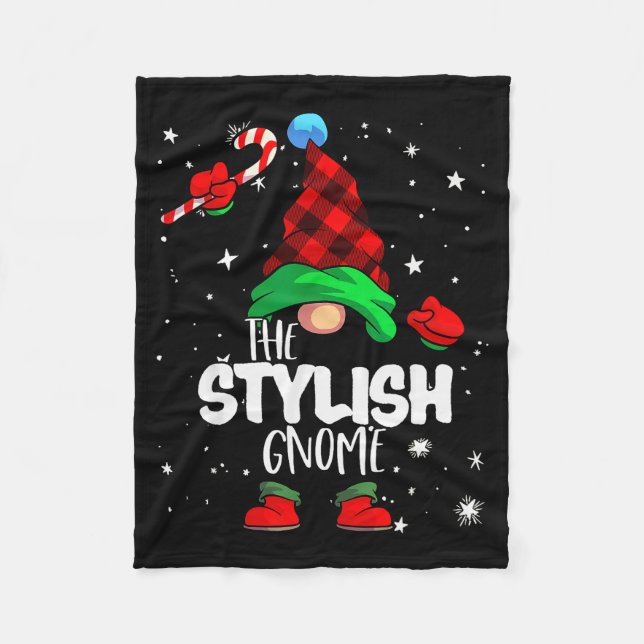 Stylish Gnome Red Buffalo Plaid Matching Family Ch Fleece Blanket (Front)