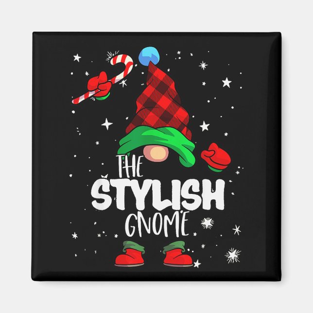 Stylish Gnome Red Buffalo Plaid Matching Family Ch Magnet (Front)