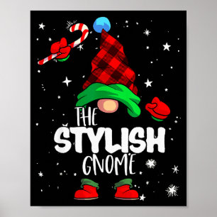 Stylish Gnome Red Buffalo Plaid Matching Family Ch Poster