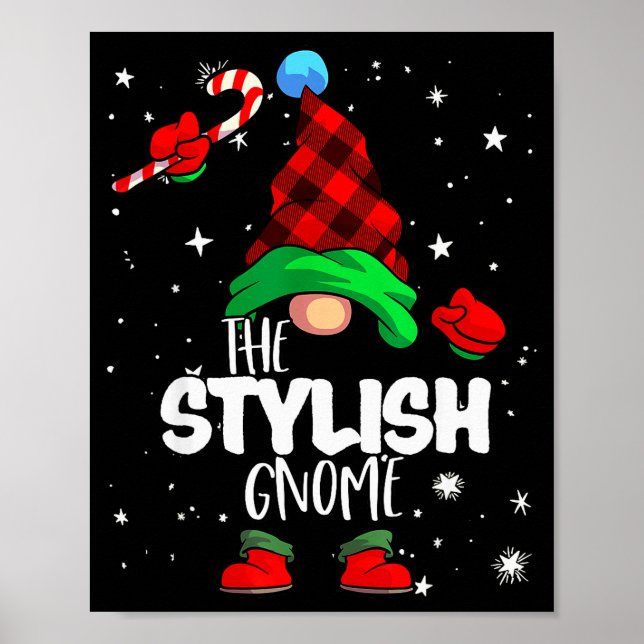 Stylish Gnome Red Buffalo Plaid Matching Family Ch Poster (Front)