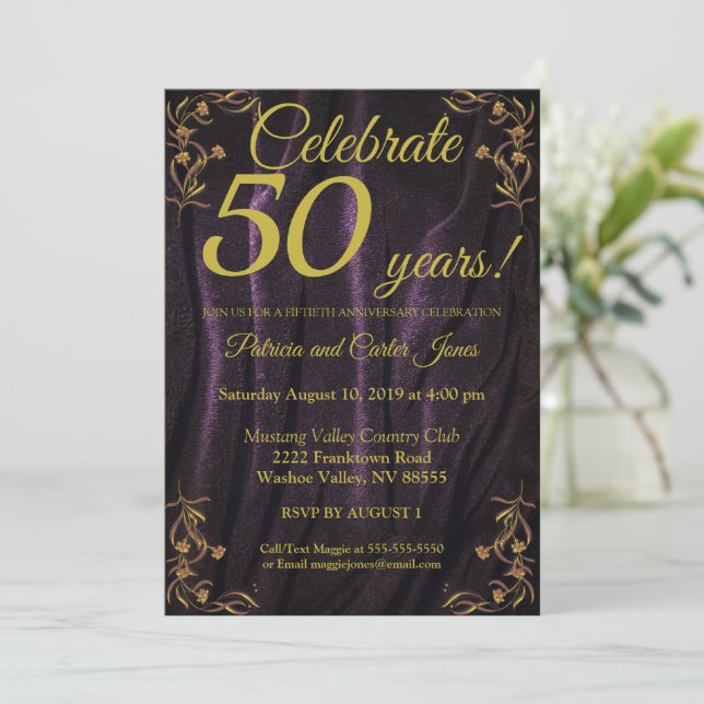 Stylish Gold 50th Anniversary Invitation (Standing Front)
