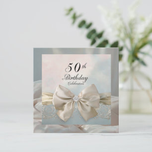 Stylish Gold 50th Birthday Glam Bow Swirl Motif Invitation
