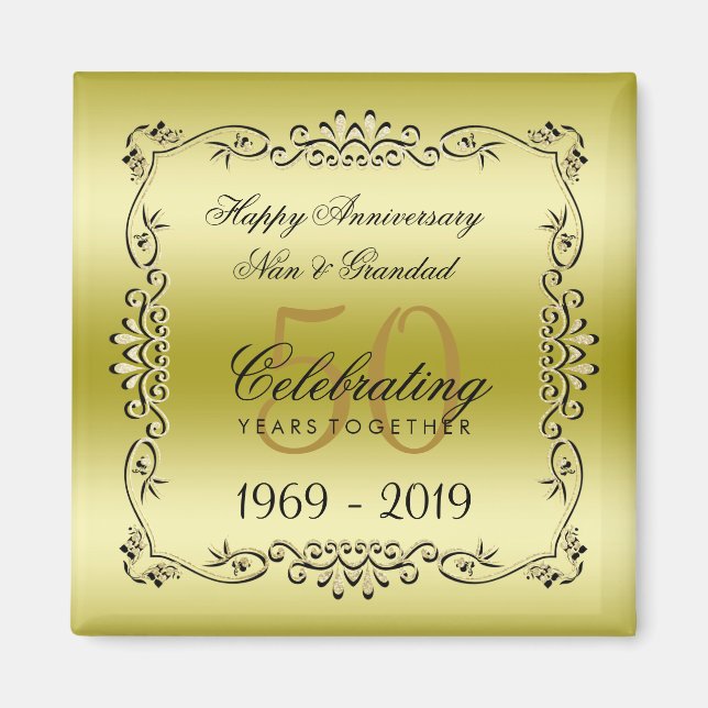 Stylish Gold 50th Wedding Anniversary Magnet (Front)