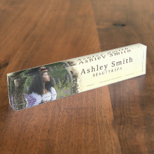 Stylish Gold Abstract Circle Frame Photo Nameplate