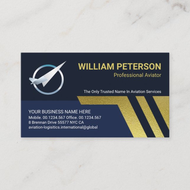 Stylish Gold Aeroplane Runway Aviator Business Card (Front)