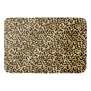 Stylish Gold and Black Foil Leopard Spots Pattern Bath Mat