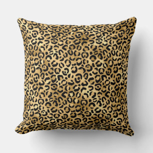Stylish Gold and Black Foil Leopard Spots Pattern Cushion
