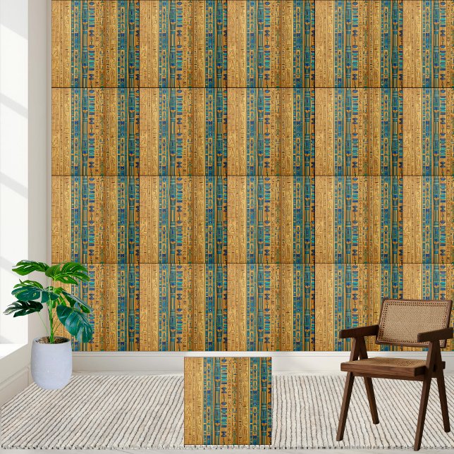 Stylish Gold and Blue Egyptian Motif Tile (Stylish Gold and Blue Egyptian Motif Tile)