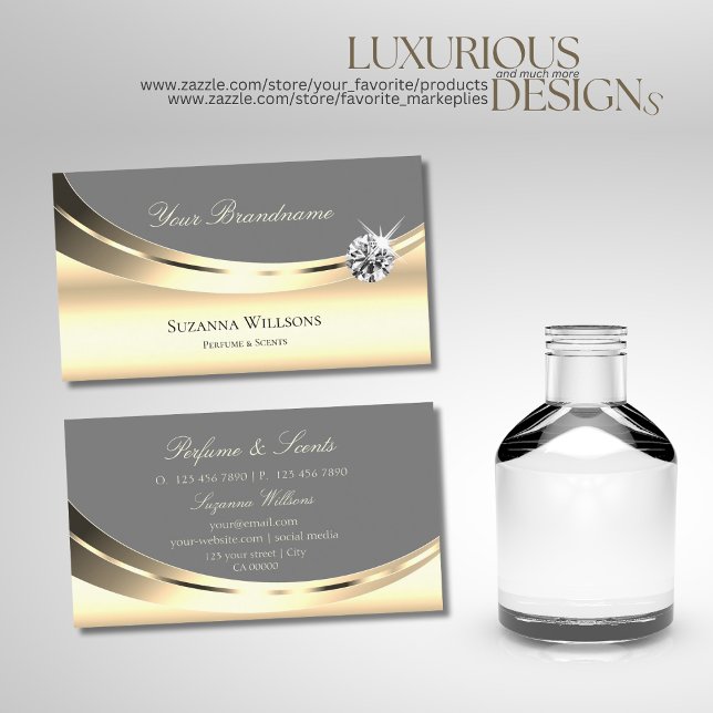 Stylish Gold and Grey with Luminous Luxe Diamond Business Card (Creator Uploaded)