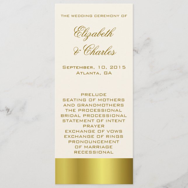 Stylish Gold and Ivory Wedding Program (Front)