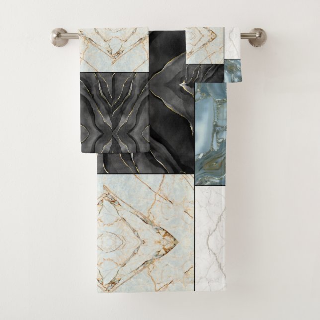 Stylish Gold black and white Marble pattern Bath Towel Set (Insitu)