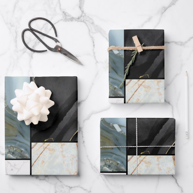 Stylish Gold black and white Marble pattern Wrapping Paper Sheet (Front)