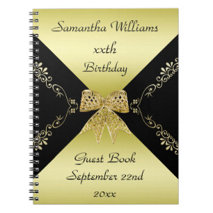 Stylish Gold & Black Decorative Bow Birthday Notebook