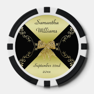 Stylish Gold & Black Decorative Bow Birthday Poker Chips