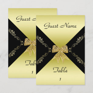 Stylish Gold & Black Decorative Bow Table Card