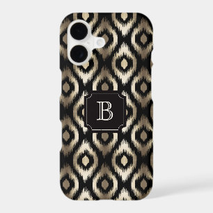 Stylish Gold & Black Diamond Ikat Pattern Monogram