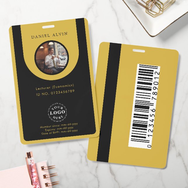 Stylish Gold Black Employee Work ID Badge Design (Office)