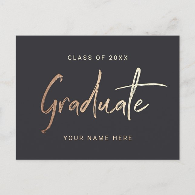 Stylish Gold Black Graduate Invitation Postcards (Front)
