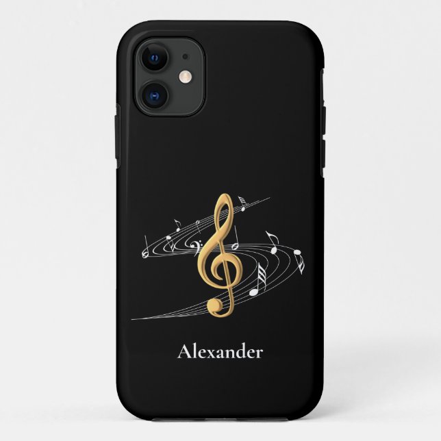 Stylish Gold Black Music Clef Personalised Case-Mate iPhone Case (Back)