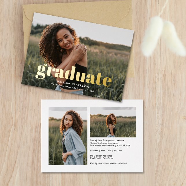 Stylish Gold Bold Typography 3 Photo Graduation (Creator Uploaded)