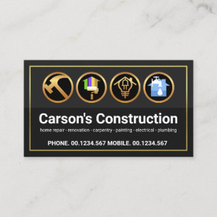 Stylish Gold Border Construction Handyman Tools Business Card