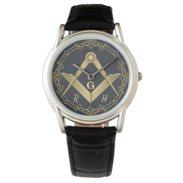 Stylish Gold Border Masonic eWatch Watch (Front)