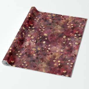 Stylish gold burgundy abstract floral pattern wrapping paper