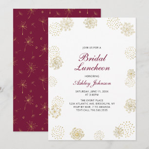 Stylish Gold & Burgundy Bridal Luncheon Invitation