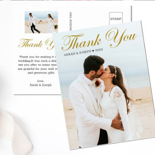 Stylish Gold Calligraphy Custom 2 Photo Thank You Postcard