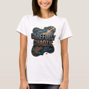 Stylish Gold CAREFULLY CHAOTIC Print T-Shirt
