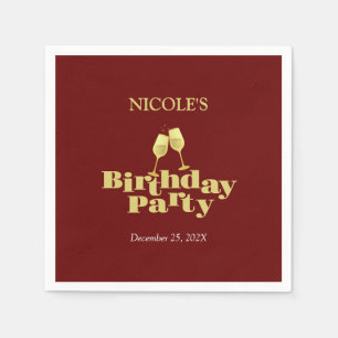 Stylish Gold Champagne Burgundy Birthday Party Napkin