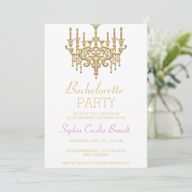 Stylish Gold Chandelier  Party Invitation (Standing Front)