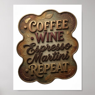 Stylish Gold COFFEE WINE ESPRESSO MARTINI REPEAT Poster