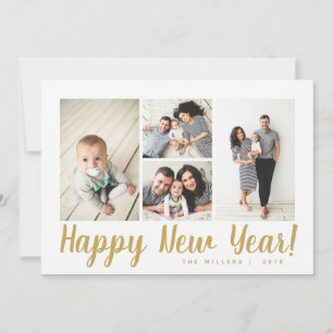 Stylish Gold Collage Photo New Year's Card