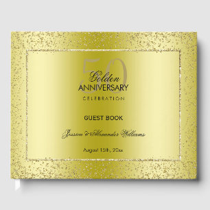 Stylish Gold Confetti 50th Golden Wedding  Guest Book