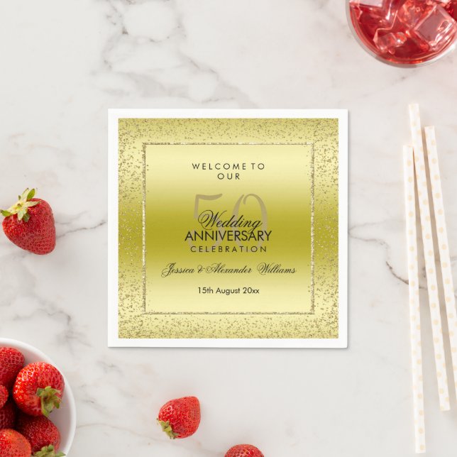 Stylish Gold Confetti 50th Wedding Napkins (Insitu)